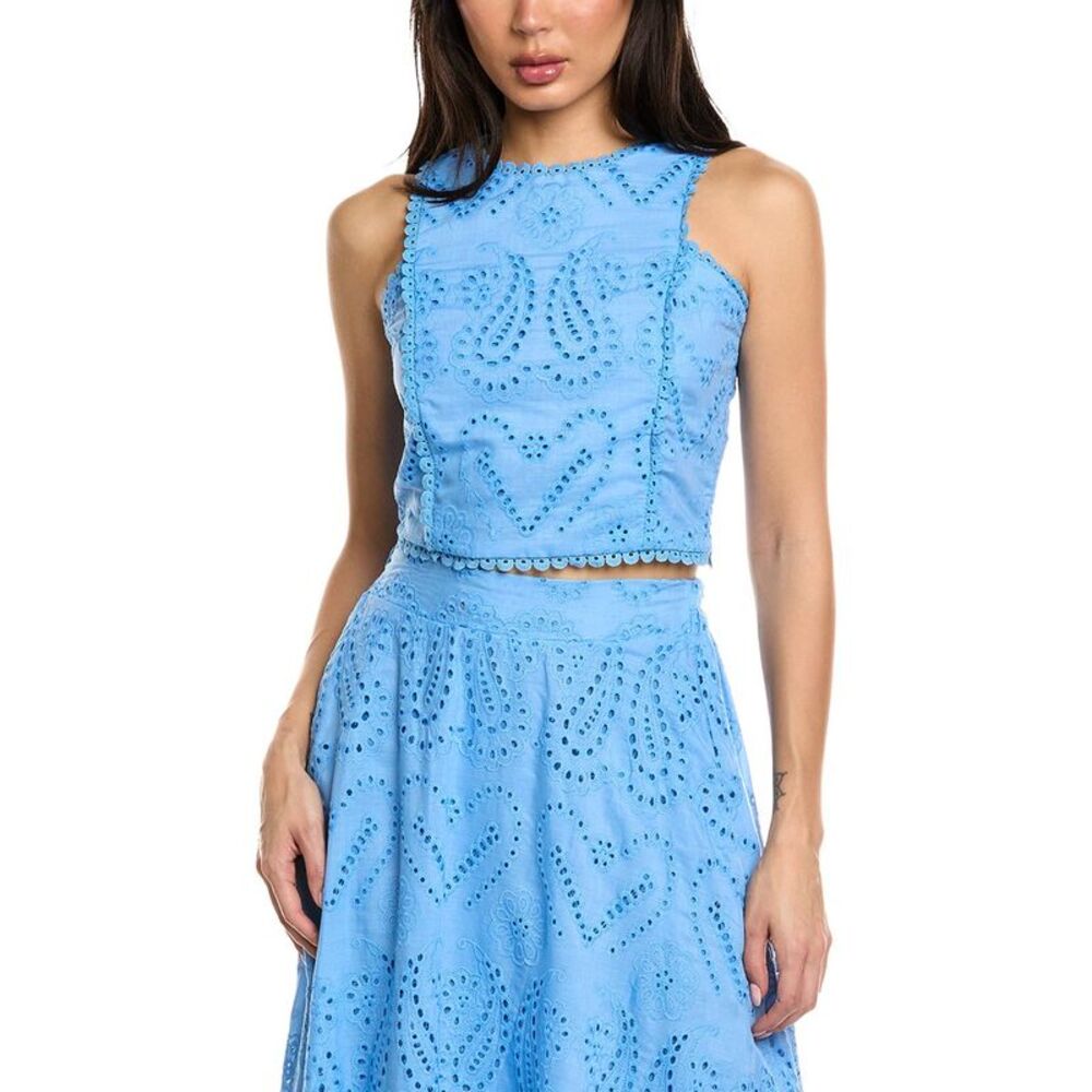 Estellina Womens Eyelet Top, Blue